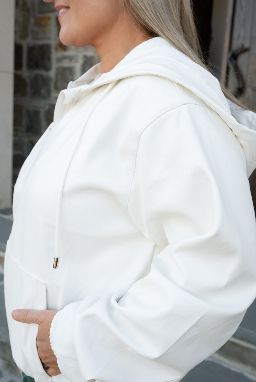 Rae Mode PU Leather Cropped Hoodie Jacket-Jackets-Podos Boutique, a Women's Fashion Boutique Located in Calera, AL