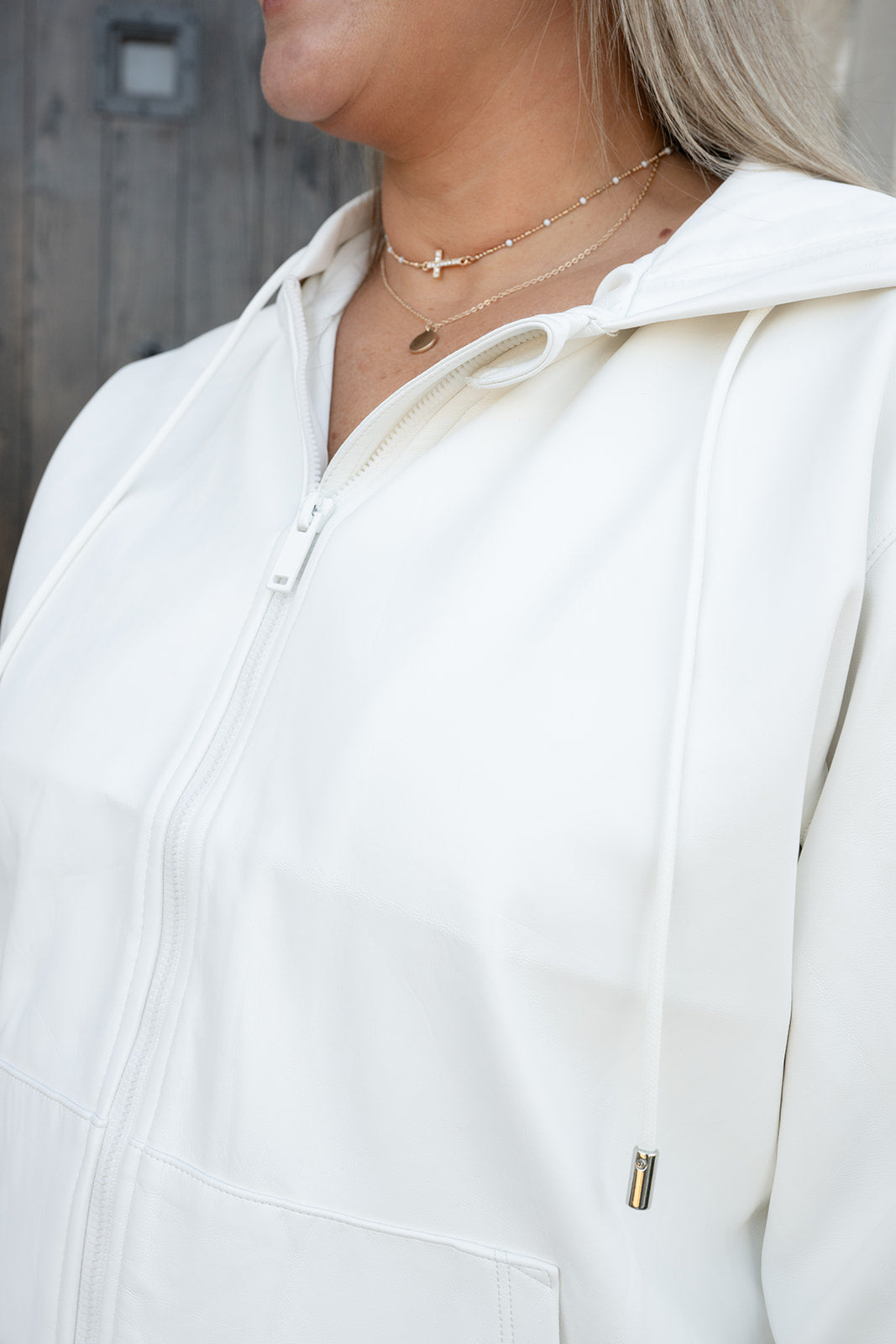 Rae Mode PU Leather Cropped Hoodie Jacket-Jackets-Podos Boutique, a Women's Fashion Boutique Located in Calera, AL