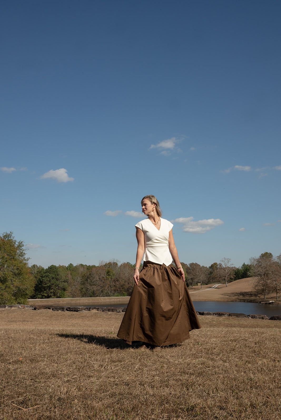 A-Line Mocha Flair Skirt-Skirts-Podos Boutique, a Women's Fashion Boutique Located in Calera, AL
