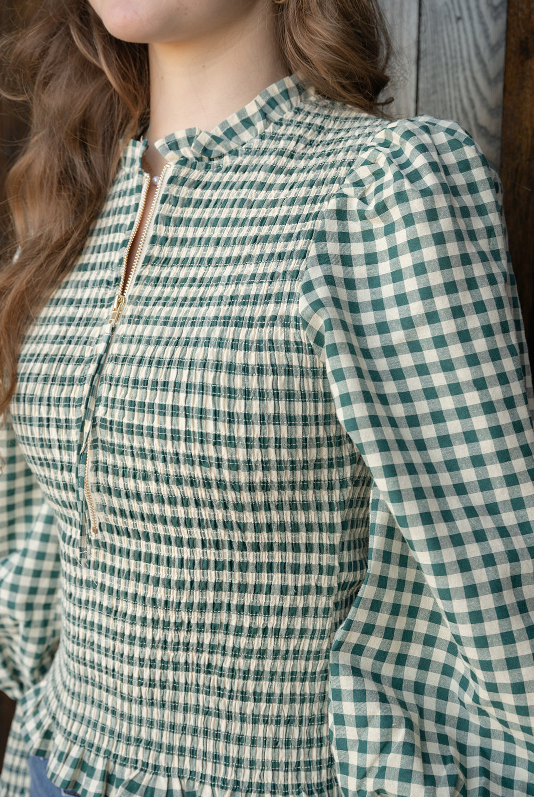 Go For Gingham Top-Long Sleeves-Podos Boutique, a Women's Fashion Boutique Located in Calera, AL