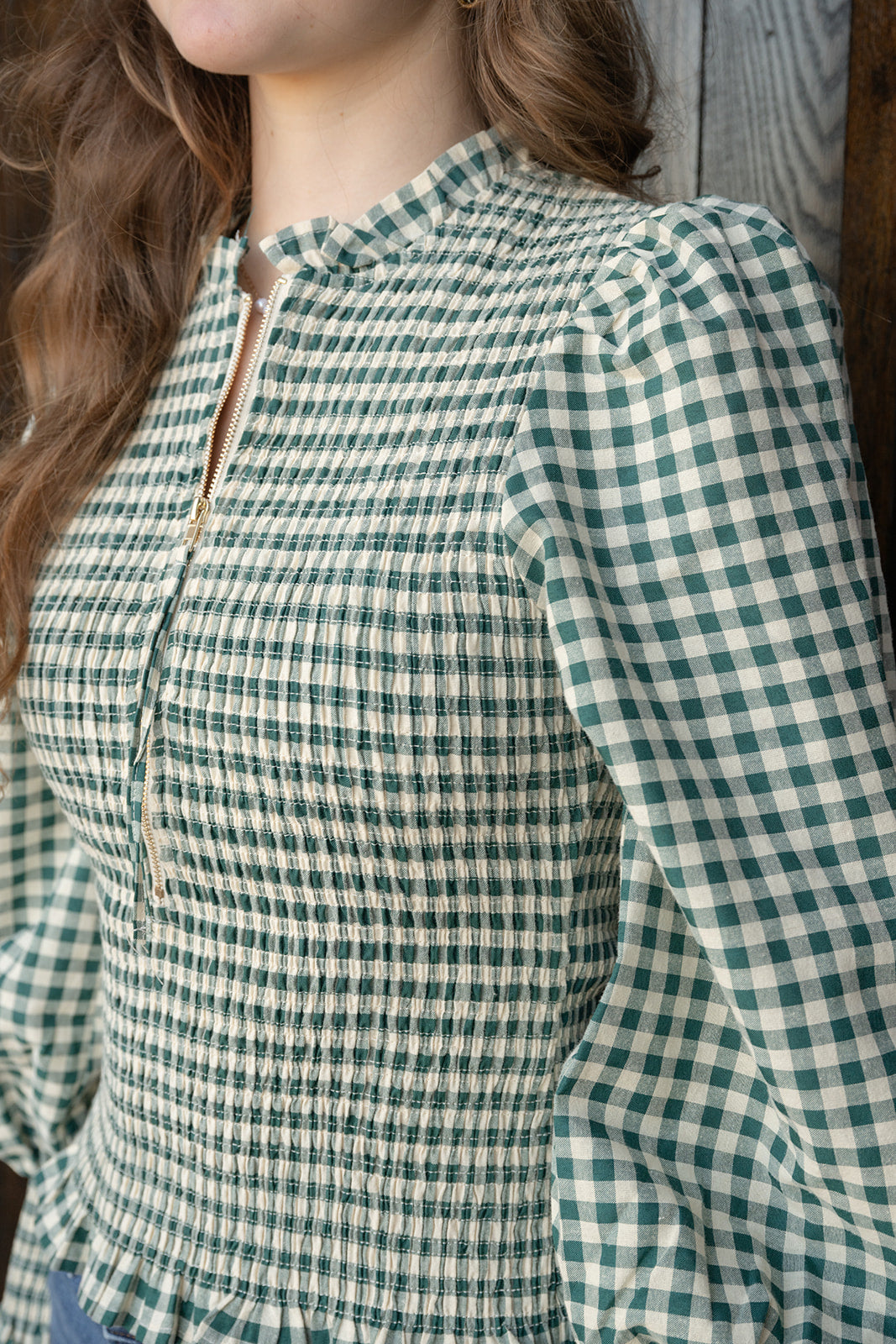 Go For Gingham Top-Long Sleeves-Podos Boutique, a Women's Fashion Boutique Located in Calera, AL