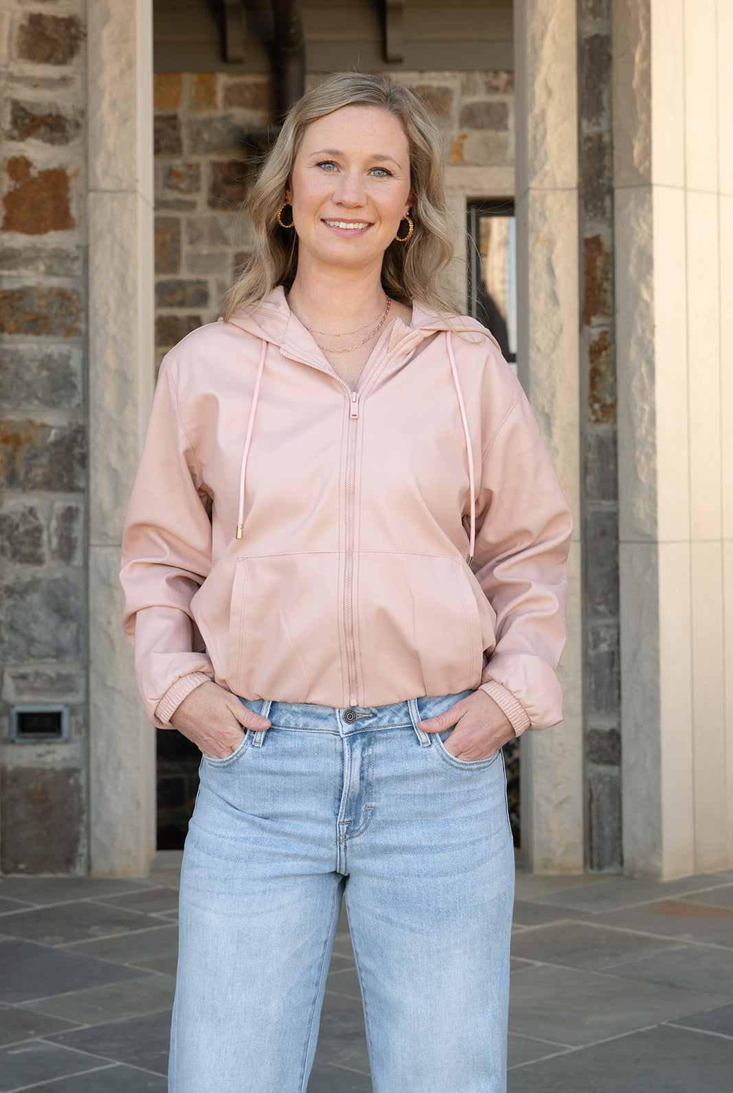 Rae Mode PU Leather Cropped Hoodie Jacket-Jackets-Podos Boutique, a Women's Fashion Boutique Located in Calera, AL