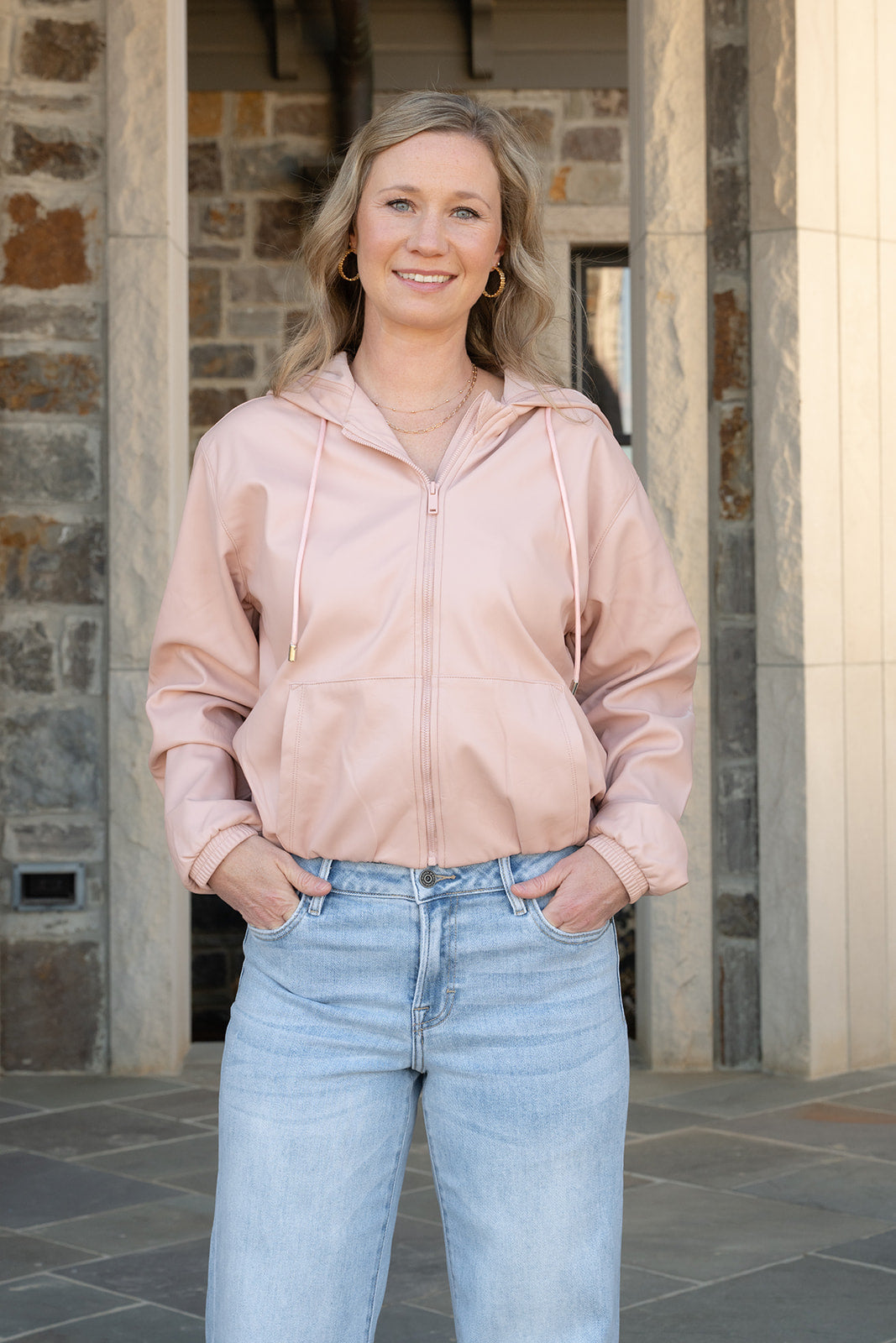 Rae Mode PU Leather Cropped Hoodie Jacket-Jackets-Podos Boutique, a Women's Fashion Boutique Located in Calera, AL