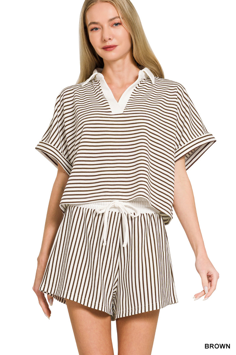 Striped Collared Top & Shorts Set-Sets-Podos Boutique, a Women's Fashion Boutique Located in Calera, AL