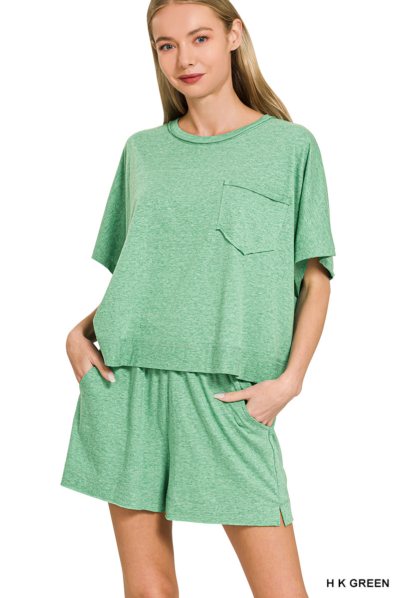 Exposed Seam Box Top Short Set-Sets-Podos Boutique, a Women's Fashion Boutique Located in Calera, AL