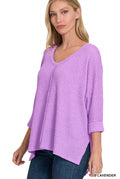 ¾ V-Neck Hi Lo Sweater-Sweaters-Podos Boutique, a Women's Fashion Boutique Located in Calera, AL