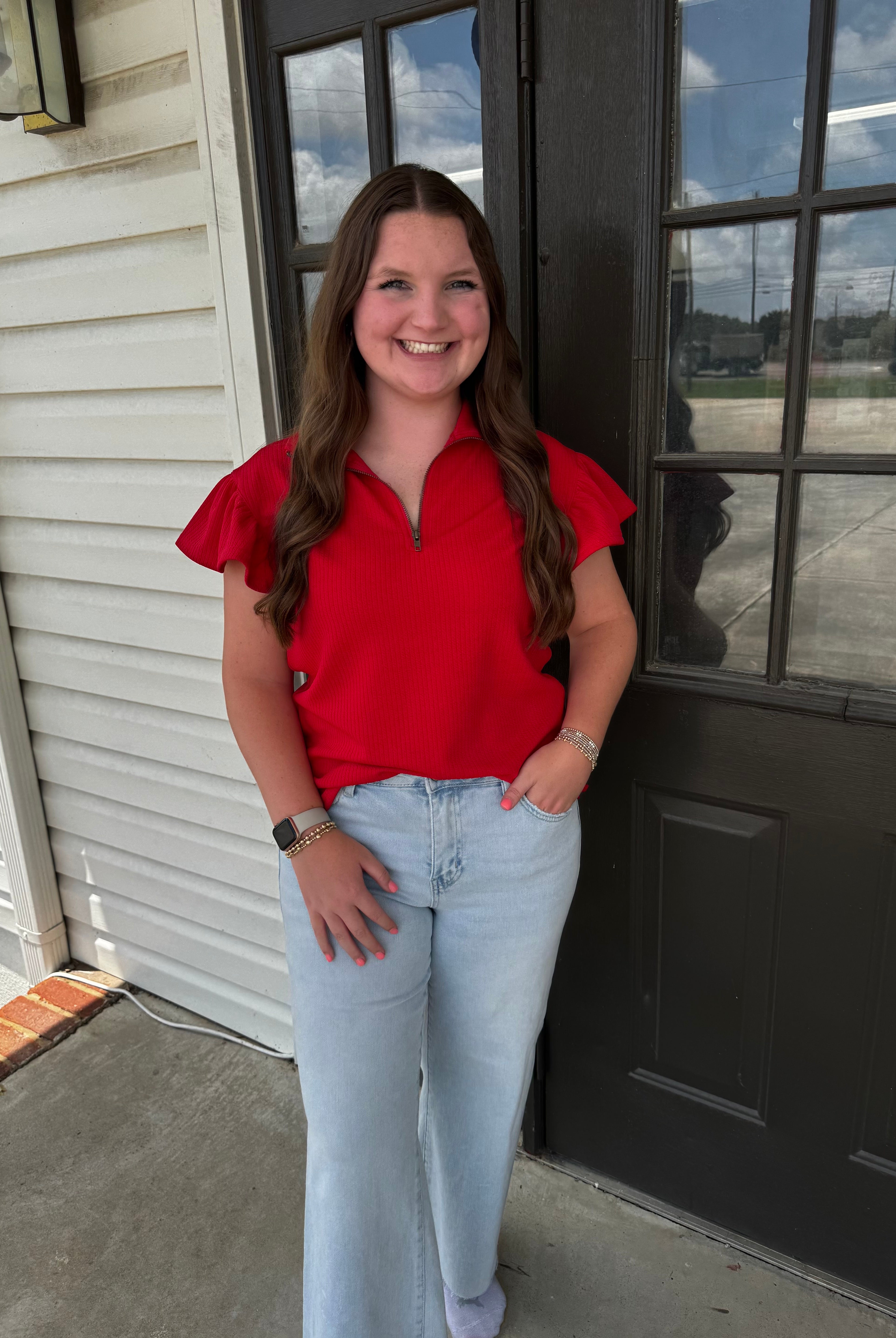 G + E Kelly Quarter Zip Top-Fashion Tops-Podos Boutique, a Women's Fashion Boutique Located in Calera, AL