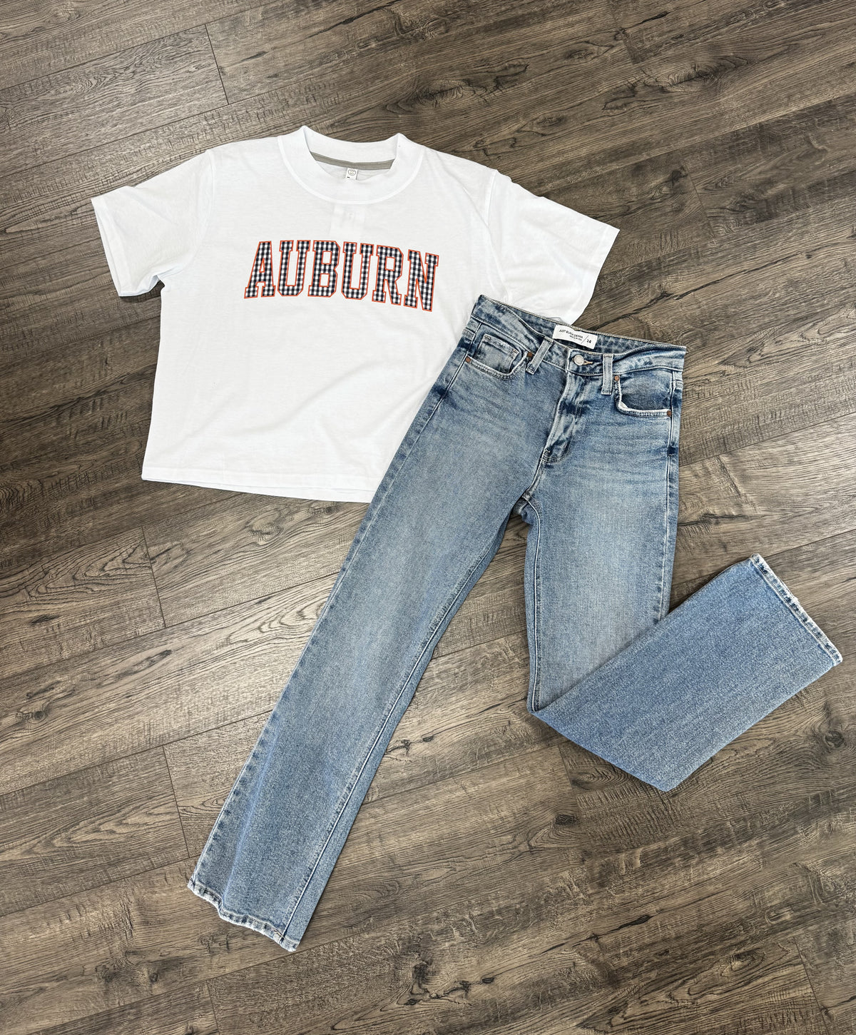 Game Day Gingham Boxy Tee-Graphic Tees-Podos Boutique, a Women's Fashion Boutique Located in Calera, AL