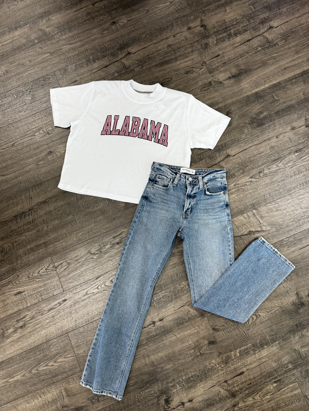 Game Day Gingham Boxy Tee-Graphic Tees-Podos Boutique, a Women's Fashion Boutique Located in Calera, AL