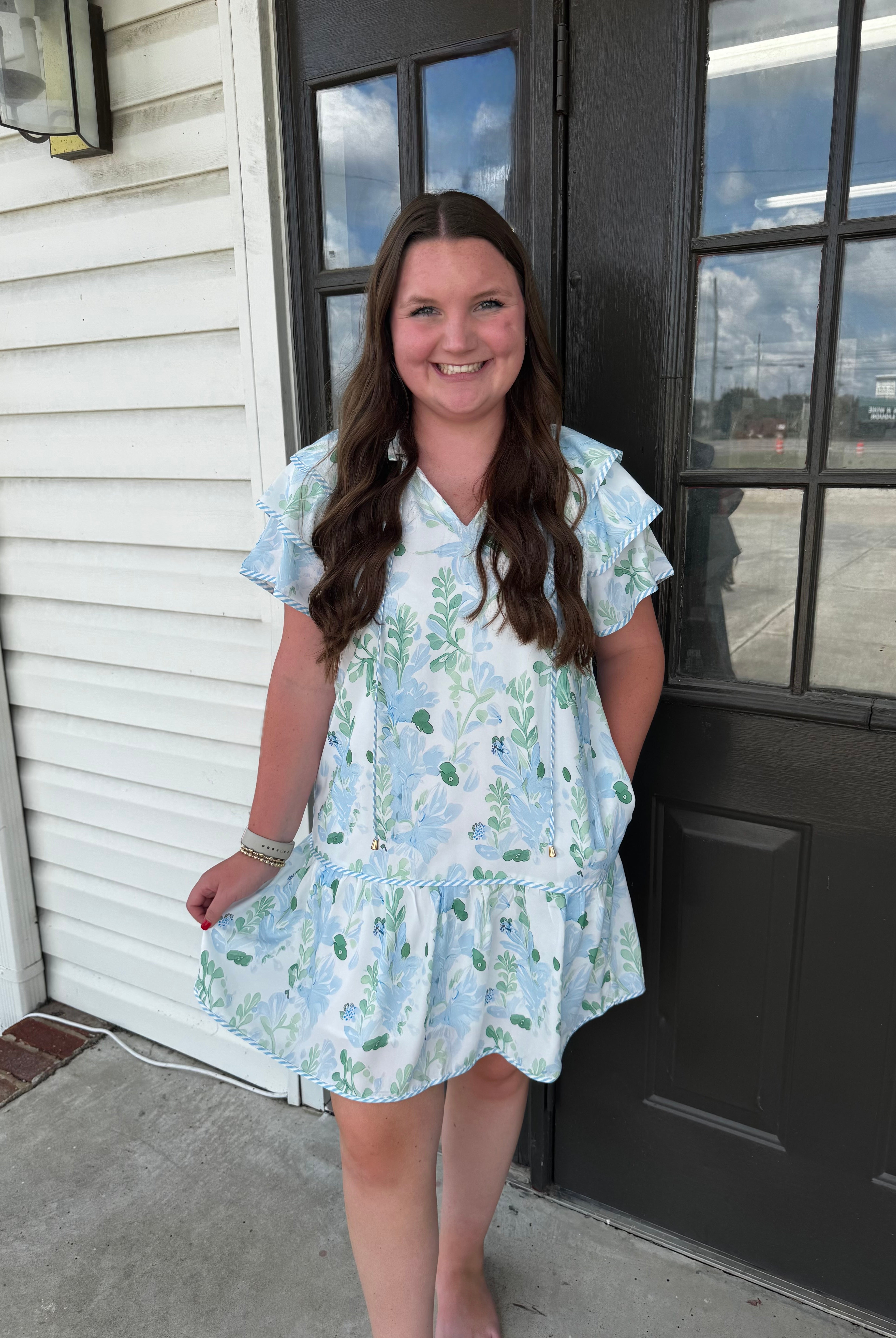 Sky Blue Floral Mini Dress-Short Dresses-Podos Boutique, a Women's Fashion Boutique Located in Calera, AL
