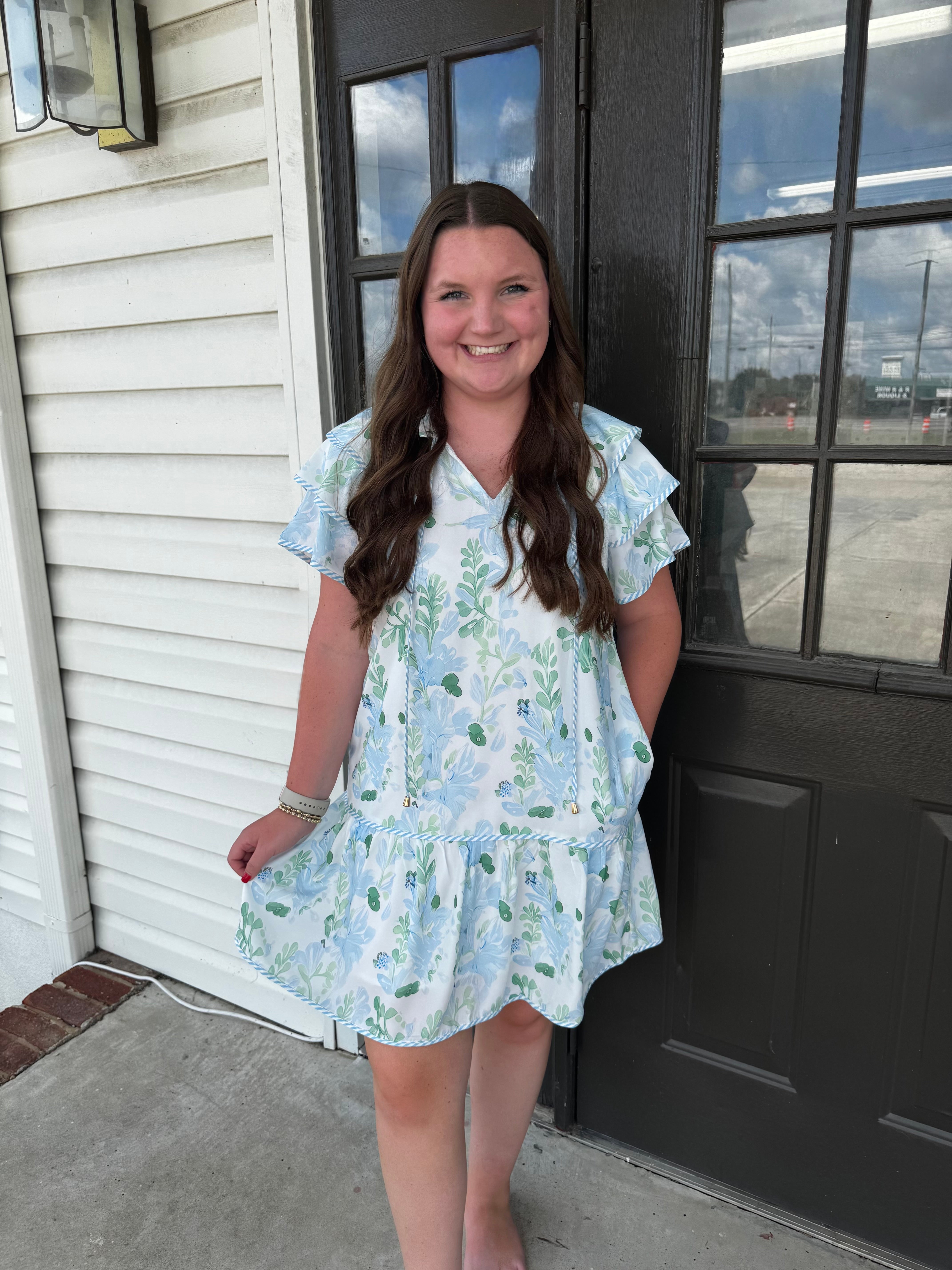 Sky Blue Floral Mini Dress-Short Dresses-Podos Boutique, a Women's Fashion Boutique Located in Calera, AL