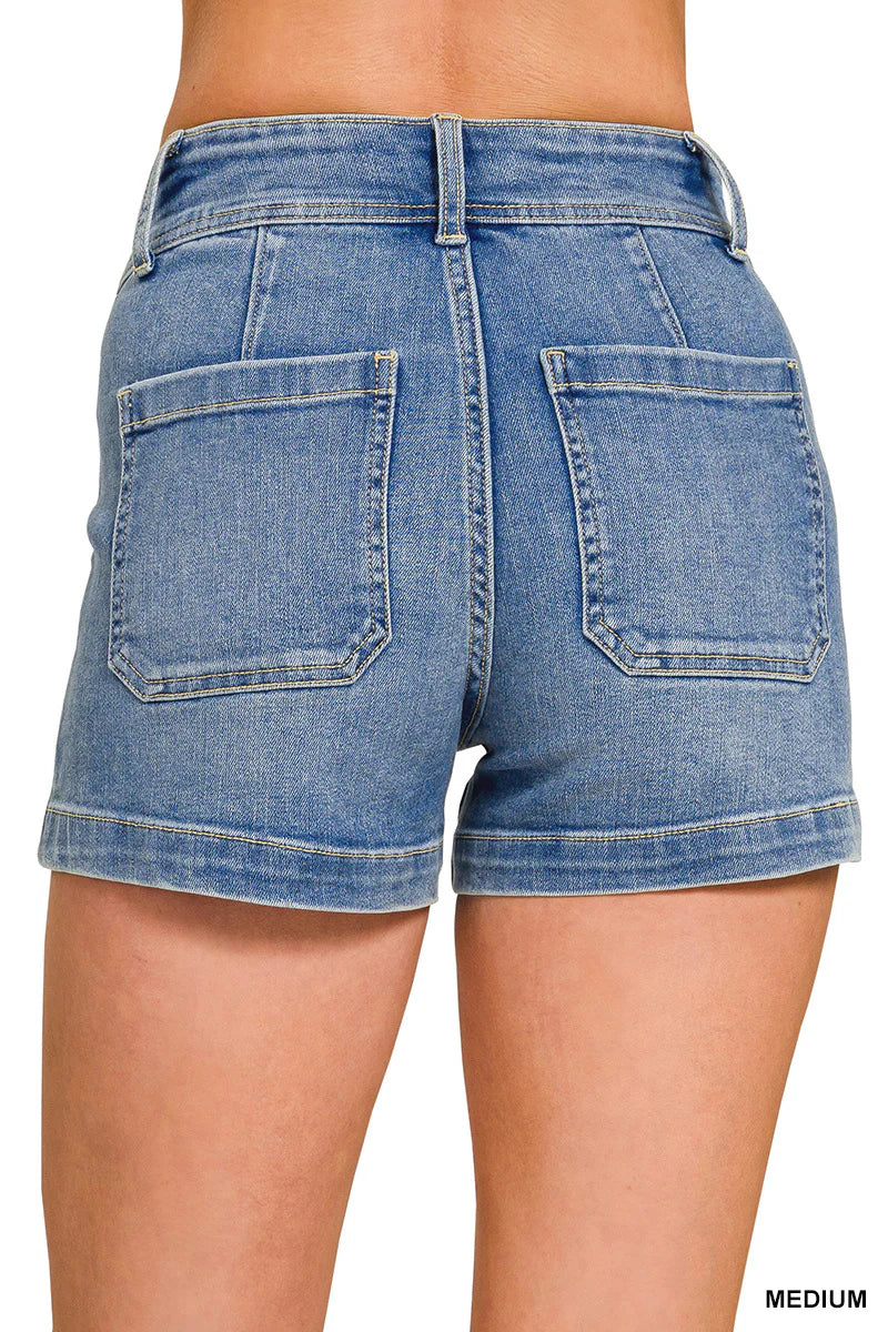 Denim Utility Pocket Shorts-Shorts-Podos Boutique, a Women's Fashion Boutique Located in Calera, AL