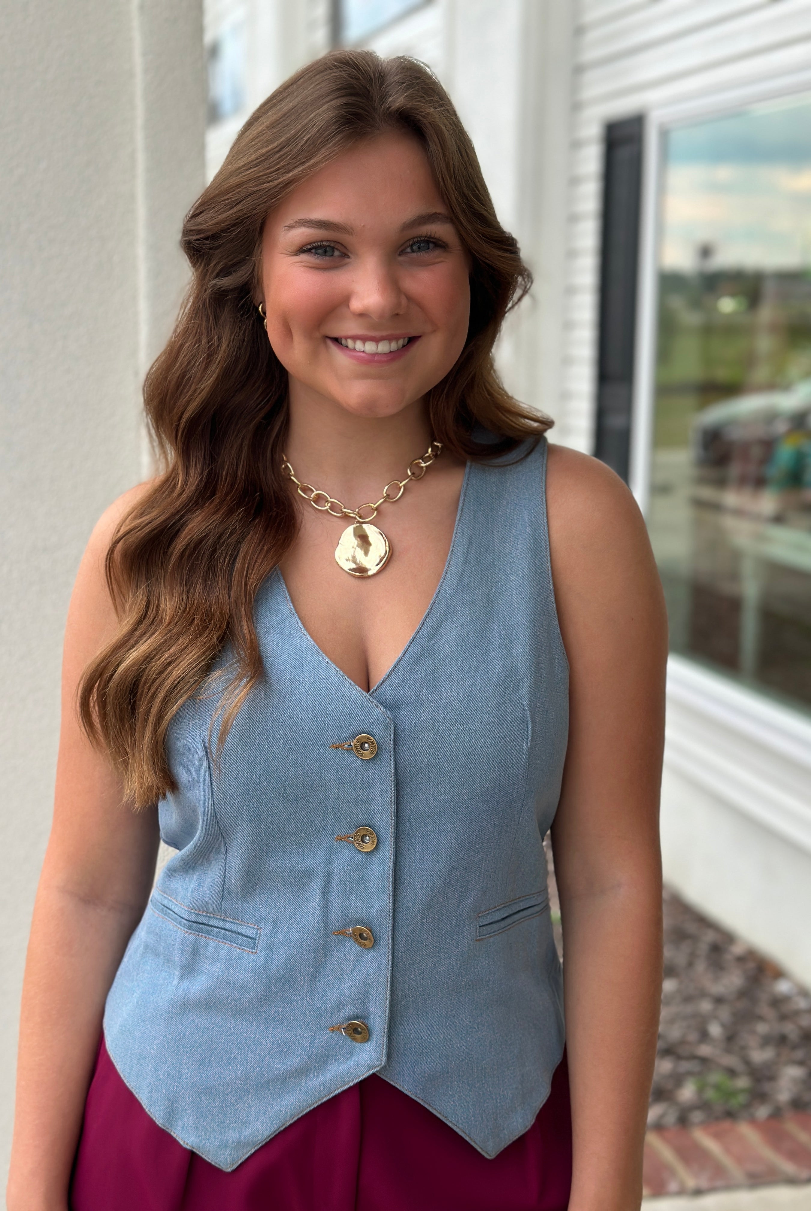 Layered in Denim-Vests-Podos Boutique, a Women's Fashion Boutique Located in Calera, AL