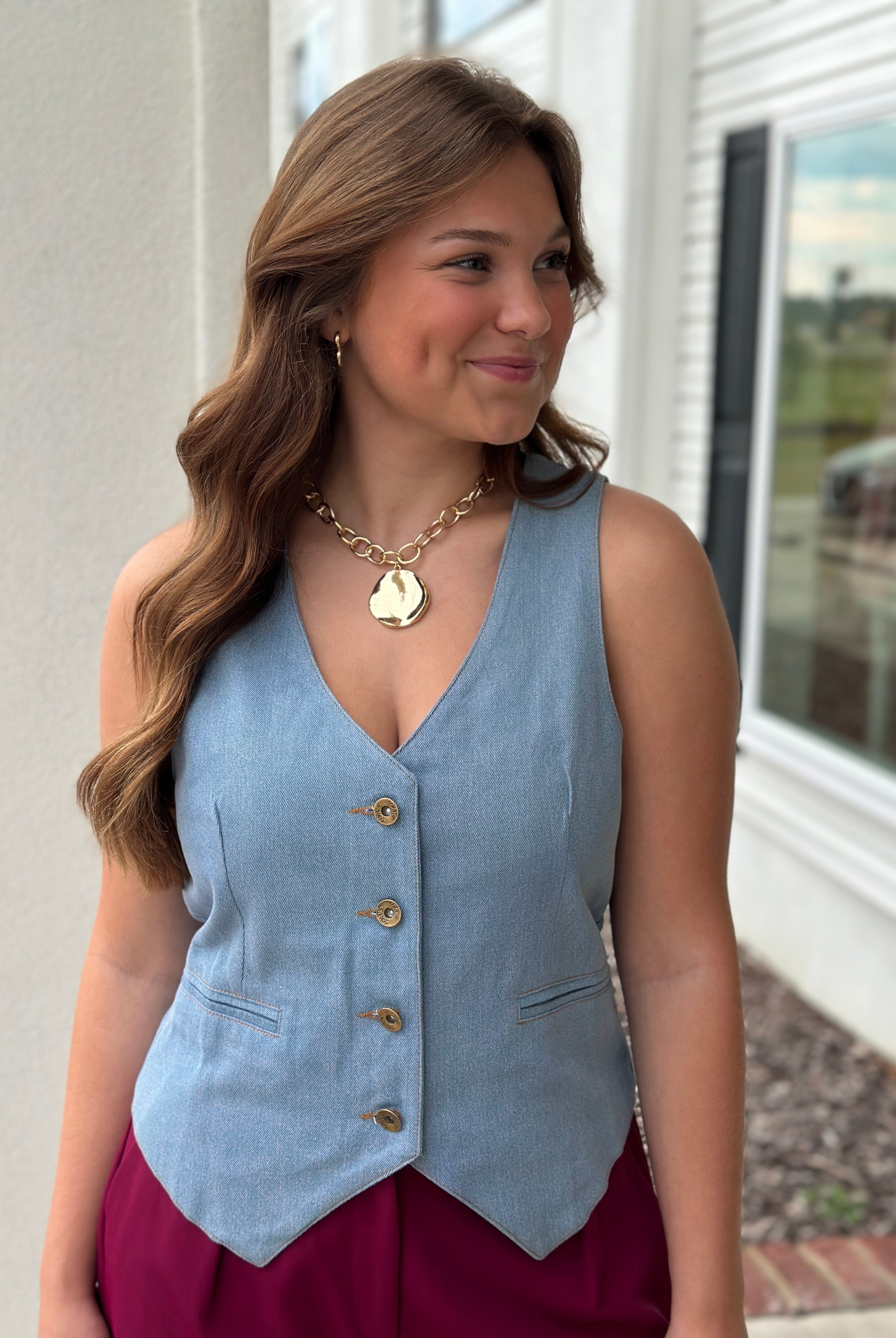 Layered in Denim-Vests-Podos Boutique, a Women's Fashion Boutique Located in Calera, AL