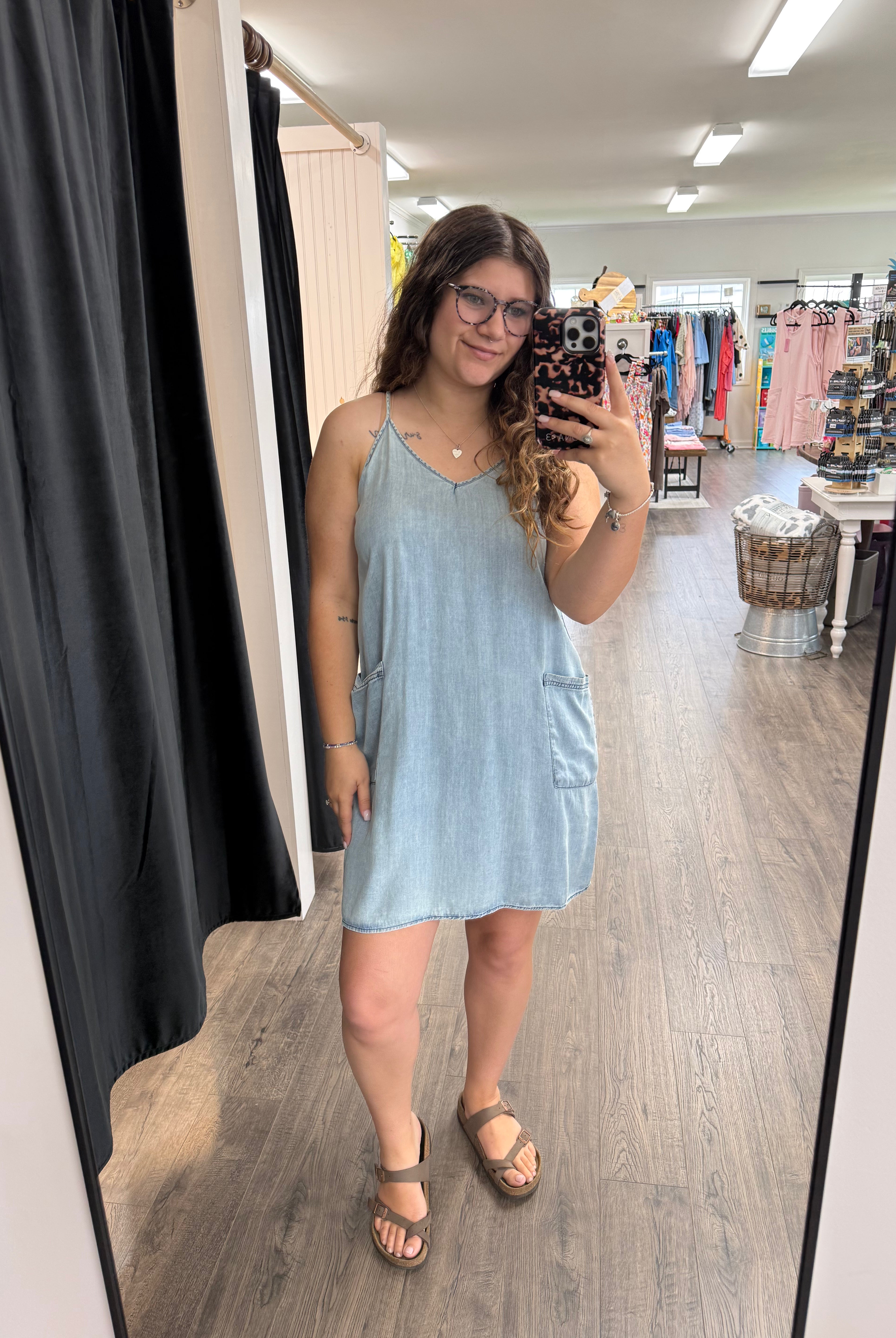 Stone Washed Mini Dress-Short Dresses-Podos Boutique, a Women's Fashion Boutique Located in Calera, AL