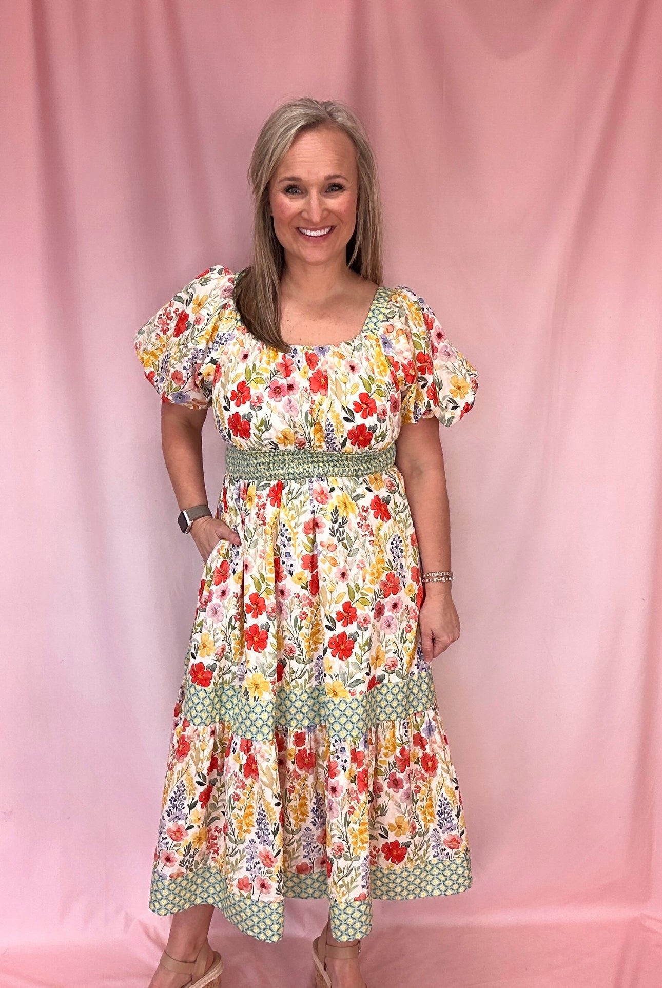 Tea In The Garden Dress-Midi Dresses-Podos Boutique, a Women's Fashion Boutique Located in Calera, AL