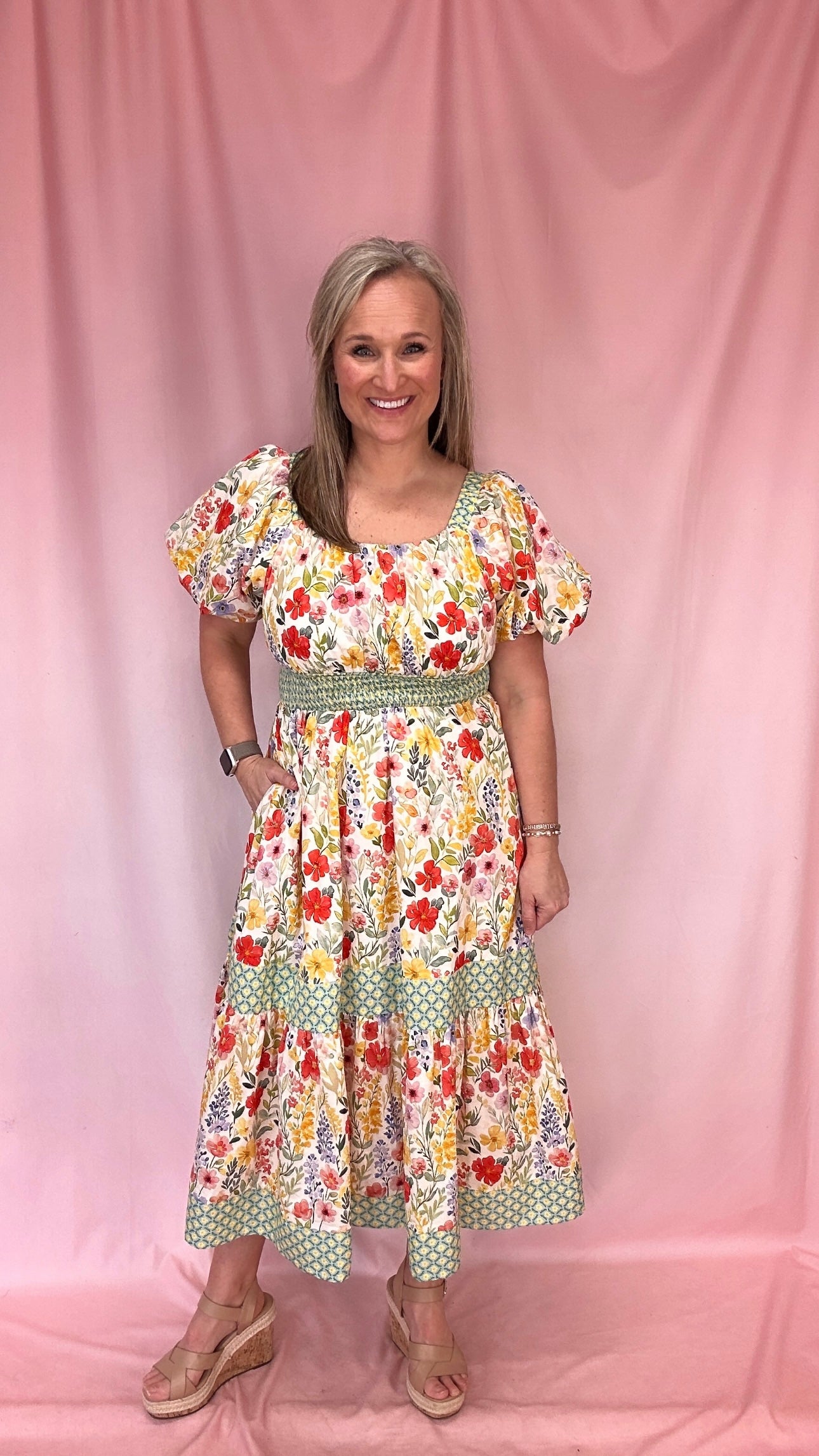 Tea In The Garden Dress-Midi Dresses-Podos Boutique, a Women's Fashion Boutique Located in Calera, AL