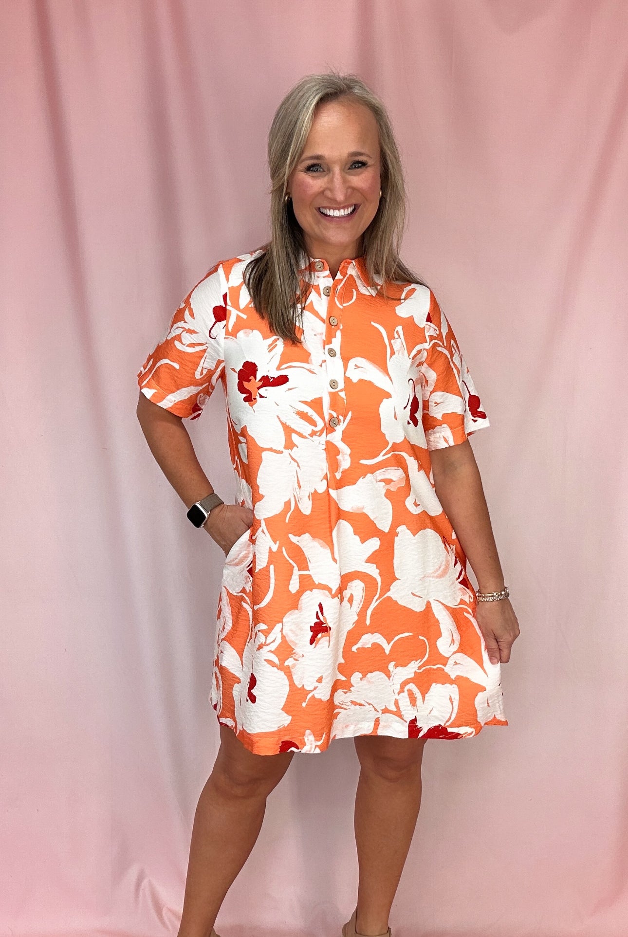 Tropical Floral Shirt Dress-Short Dresses-Podos Boutique, a Women's Fashion Boutique Located in Calera, AL