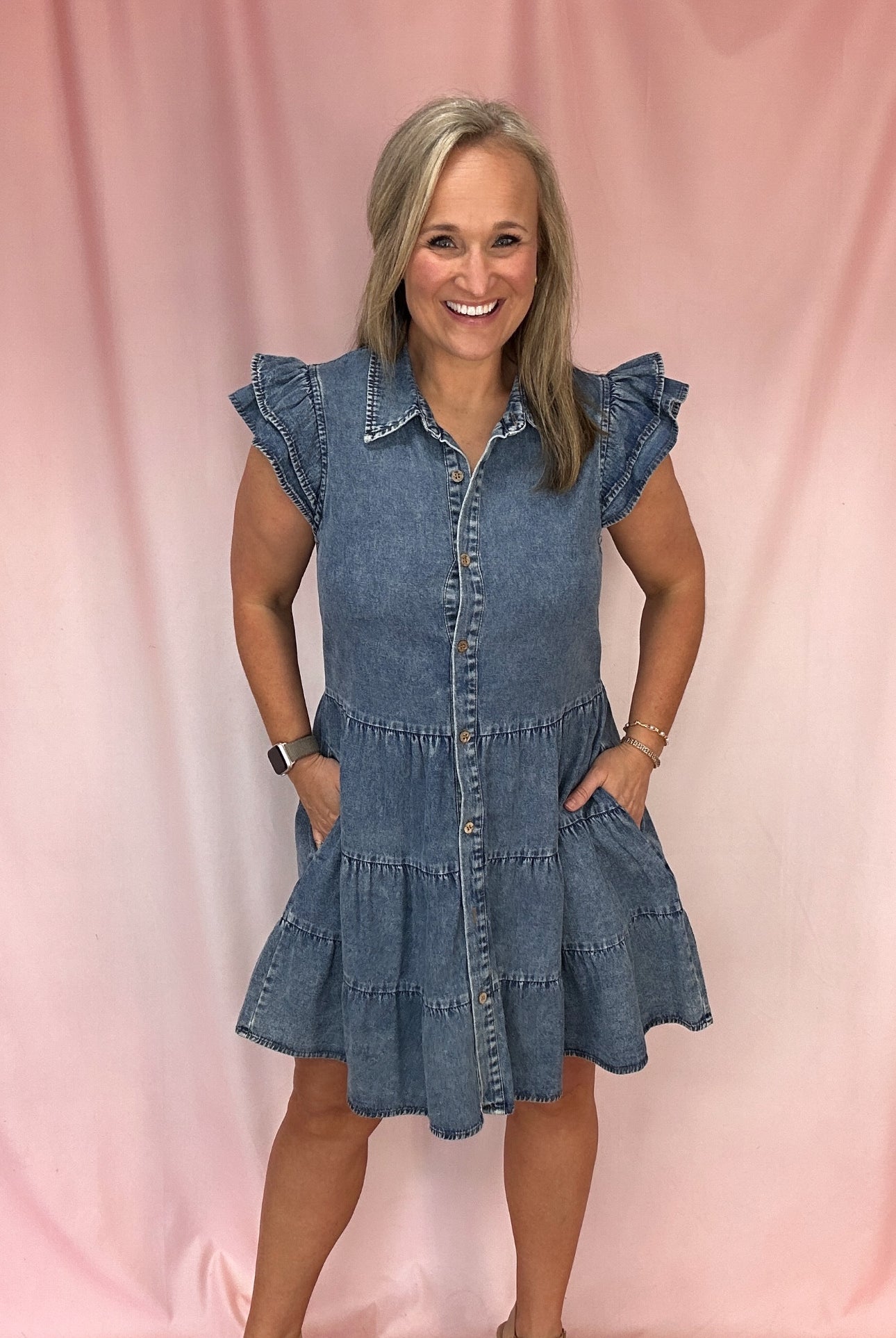 Denim Perfection Dress-Short Dresses-Podos Boutique, a Women's Fashion Boutique Located in Calera, AL