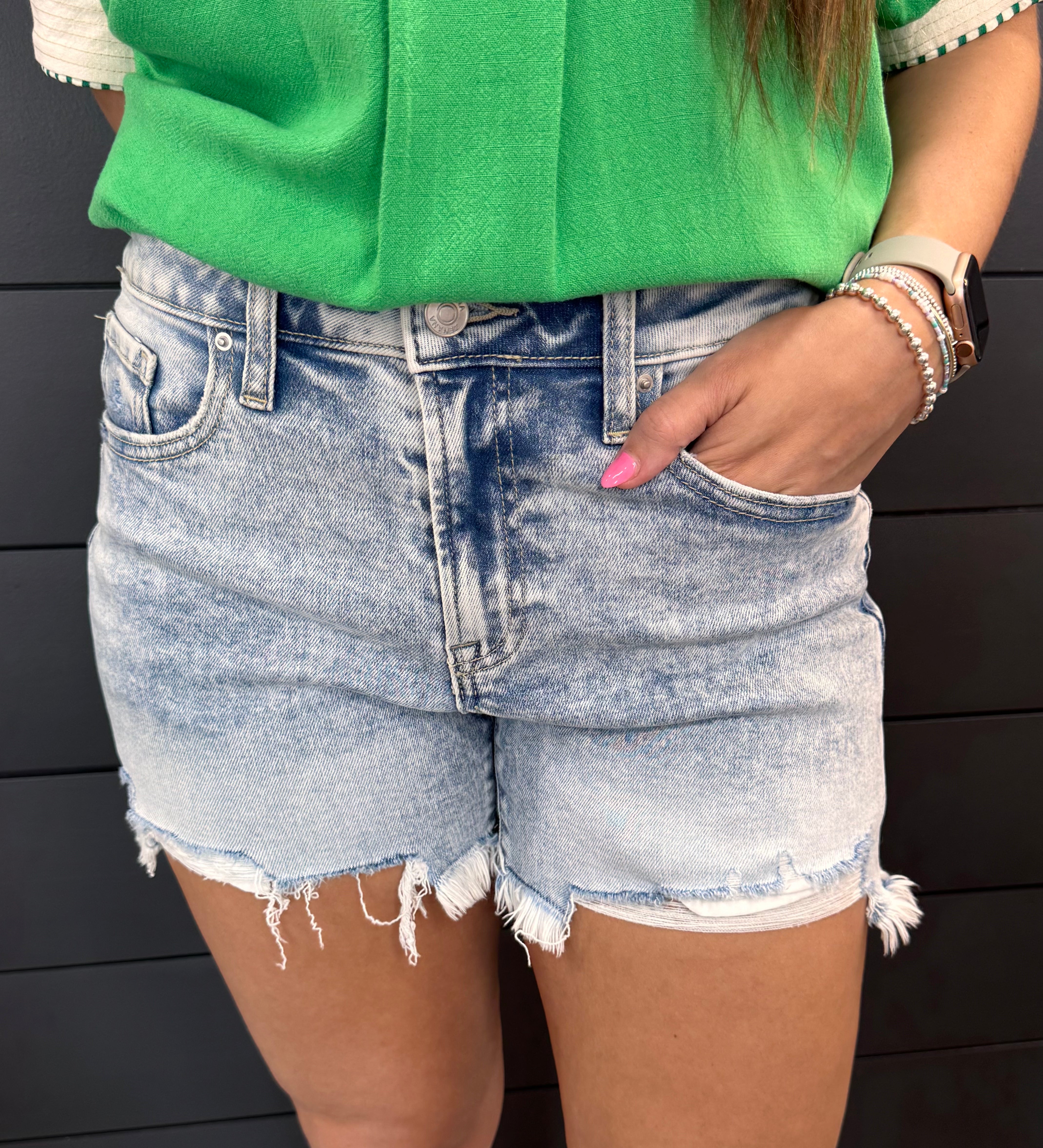 Distressed Hem Shorts-Shorts-Podos Boutique, a Women's Fashion Boutique Located in Calera, AL