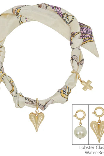Knotted Scarf Necklace - 3 Charms-Jewelry-Podos Boutique, a Women's Fashion Boutique Located in Calera, AL