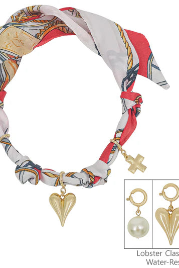 Knotted Scarf Necklace - 3 Charms-Jewelry-Podos Boutique, a Women's Fashion Boutique Located in Calera, AL