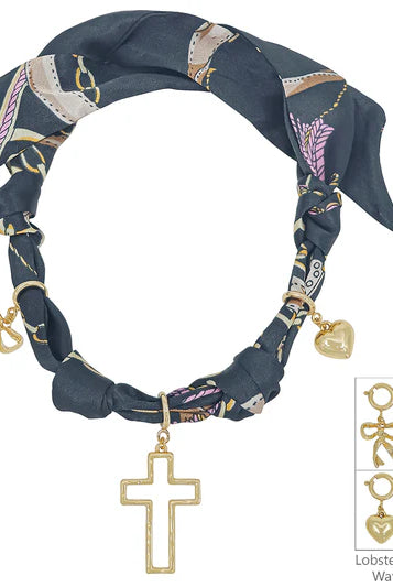 Knotted Scarf Necklace - 3 Charms-Jewelry-Podos Boutique, a Women's Fashion Boutique Located in Calera, AL