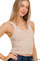 Washed Cropped padded tank-Tank Tops-Podos Boutique, a Women's Fashion Boutique Located in Calera, AL