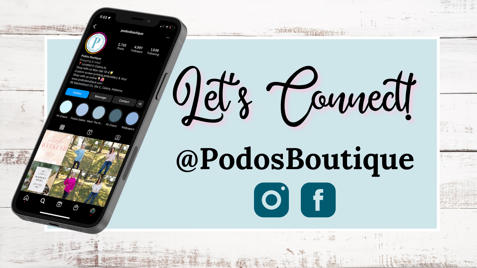 Let's Connect! @Podosboutique on Instagram and Facebook | Women's Clothing and Accessories Store