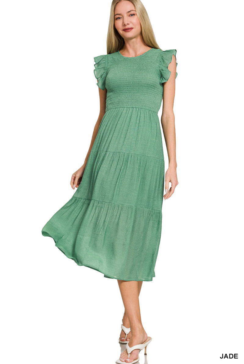 Smocked Midi Dress-Midi Dresses-Podos Boutique, a Women's Fashion Boutique Located in Calera, AL