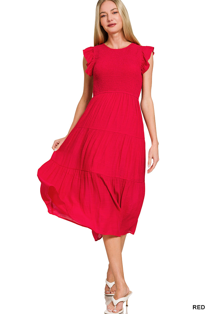 Smocked Midi Dress-Midi Dresses-Podos Boutique, a Women's Fashion Boutique Located in Calera, AL