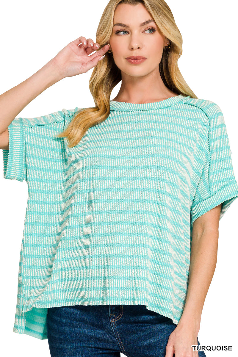 Raised Rib Striped Top-Fashion Tops-Podos Boutique, a Women's Fashion Boutique Located in Calera, AL