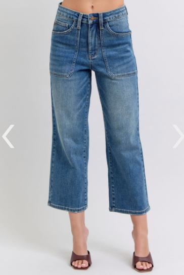 JB HW Utility Pocks Crop Wide-Jeans-Podos Boutique, a Women's Fashion Boutique Located in Calera, AL