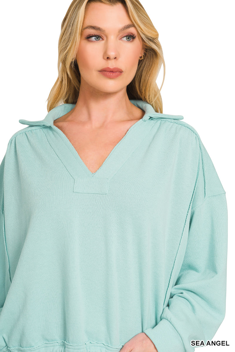 French Terry Collared Pullover-Pullover-Podos Boutique, a Women's Fashion Boutique Located in Calera, AL