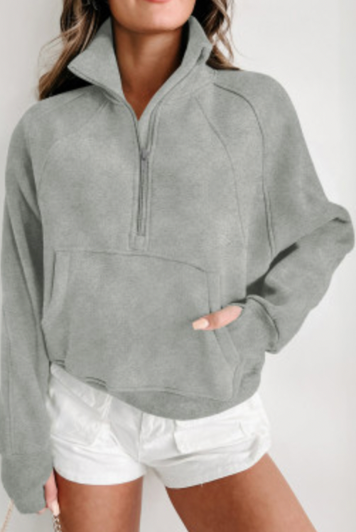Quarter Zip Thumbhole Sweatshirt-Sweaters-Podos Boutique, a Women's Fashion Boutique Located in Calera, AL