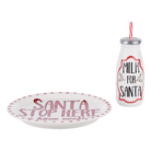 Santa Stop Here Plate and Milk Bottle-Serveware-Podos Boutique, a Women's Fashion Boutique Located in Calera, AL