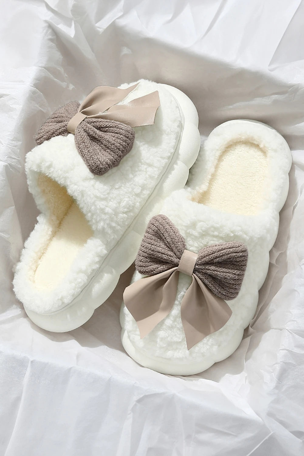 White Bowknot Slippers-Podos Boutique, a Women's Fashion Boutique Located in Calera, AL