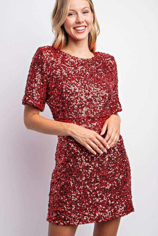Sequin Mini Shift Dress-Short Dresses-Podos Boutique, a Women's Fashion Boutique Located in Calera, AL