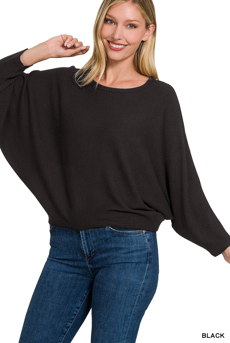 Ribbed Batwing Boatneck Sweater-Sweaters-Podos Boutique, a Women's Fashion Boutique Located in Calera, AL