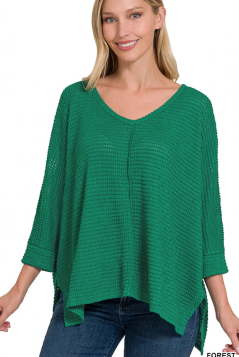 ¾ V-Neck Hi Lo Sweater-Sweaters-Podos Boutique, a Women's Fashion Boutique Located in Calera, AL