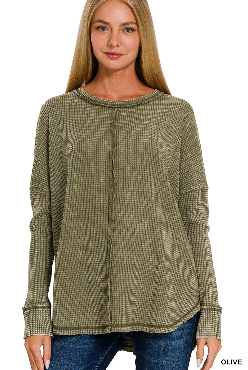 Washed Baby Waffle LS Top-Long Sleeves-Podos Boutique, a Women's Fashion Boutique Located in Calera, AL