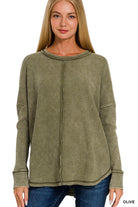Washed Baby Waffle LS Top-Long Sleeves-Podos Boutique, a Women's Fashion Boutique Located in Calera, AL