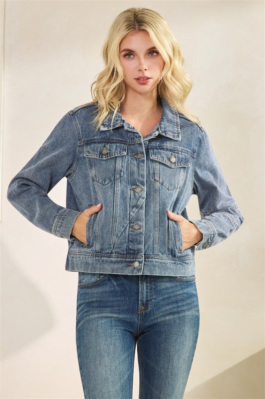 Tiger Patch Denim Jacket-Jackets-Podos Boutique, a Women's Fashion Boutique Located in Calera, AL