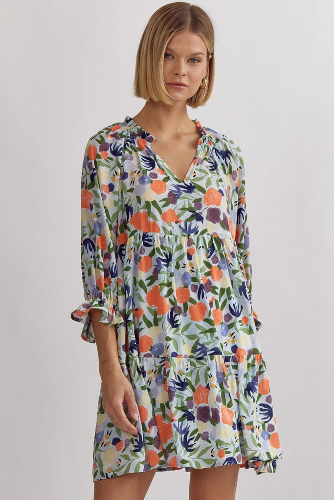 Ashton Floral Print Dress-Short Dresses-Podos Boutique, a Women's Fashion Boutique Located in Calera, AL