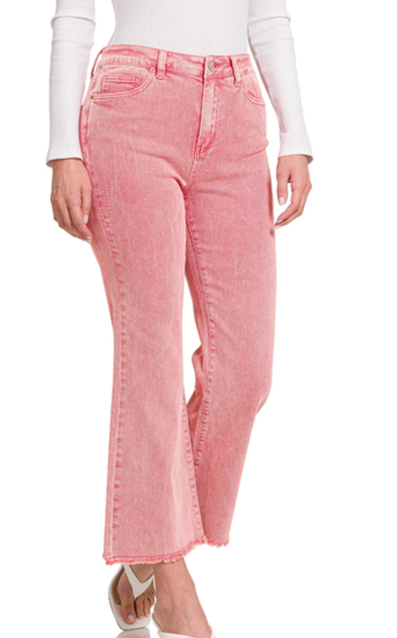 High Rise Acid Wash Frayed Hem Bootcut Jeans-Jeans-Podos Boutique, a Women's Fashion Boutique Located in Calera, AL