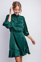 High Neck Satin Dress-Short Dresses-Podos Boutique, a Women's Fashion Boutique Located in Calera, AL