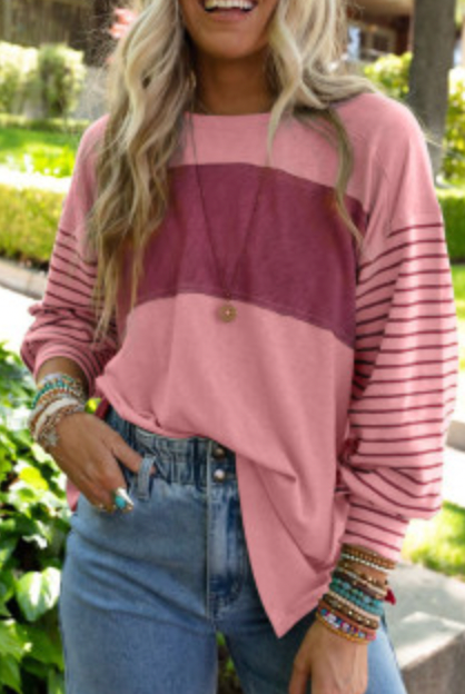 Colorblock Striped LS Top-Long Sleeves-Podos Boutique, a Women's Fashion Boutique Located in Calera, AL