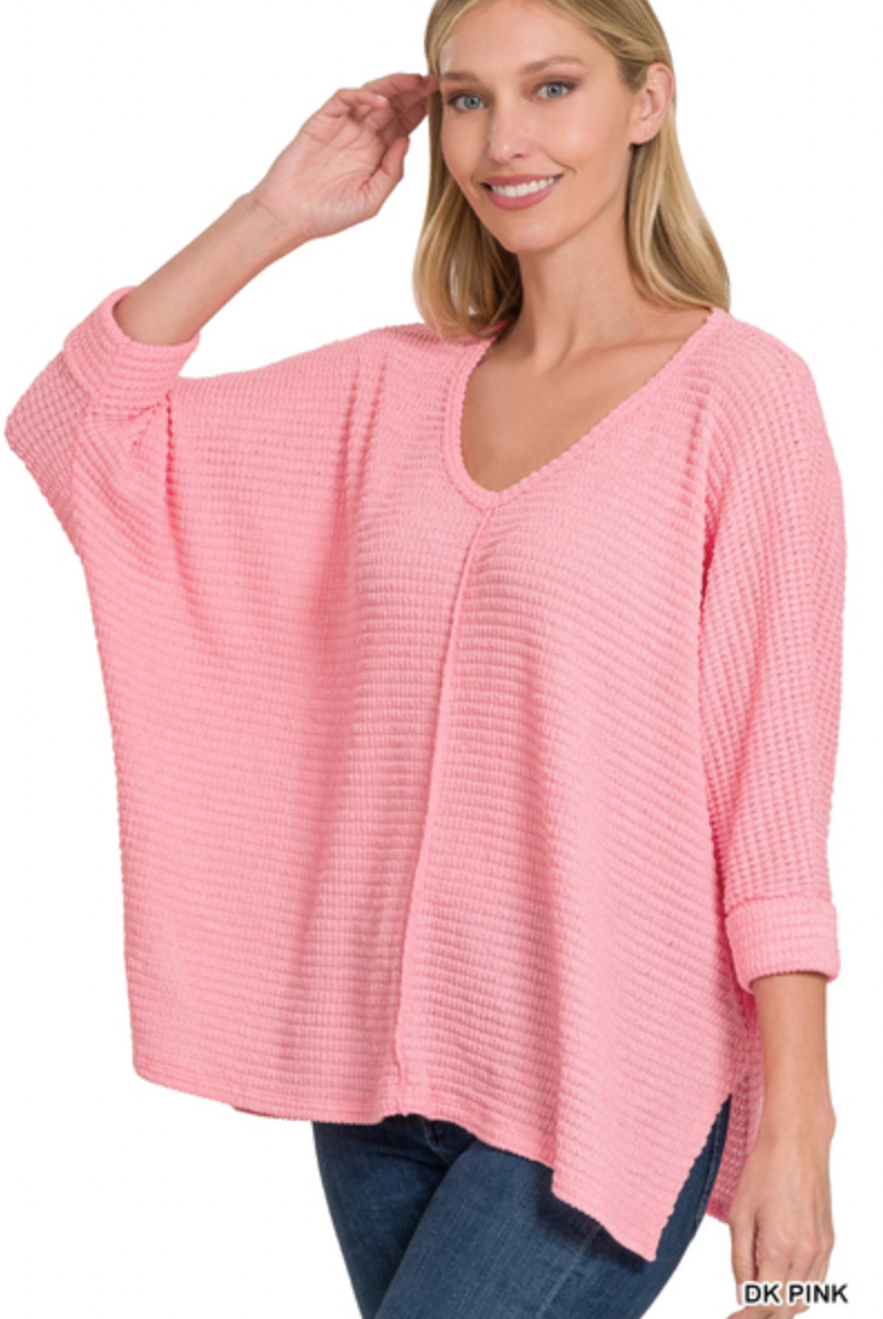 ¾ V-Neck Hi Lo Sweater-Sweaters-Podos Boutique, a Women's Fashion Boutique Located in Calera, AL