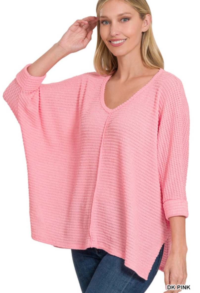 ¾ V-Neck Hi Lo Sweater-Sweaters-Podos Boutique, a Women's Fashion Boutique Located in Calera, AL