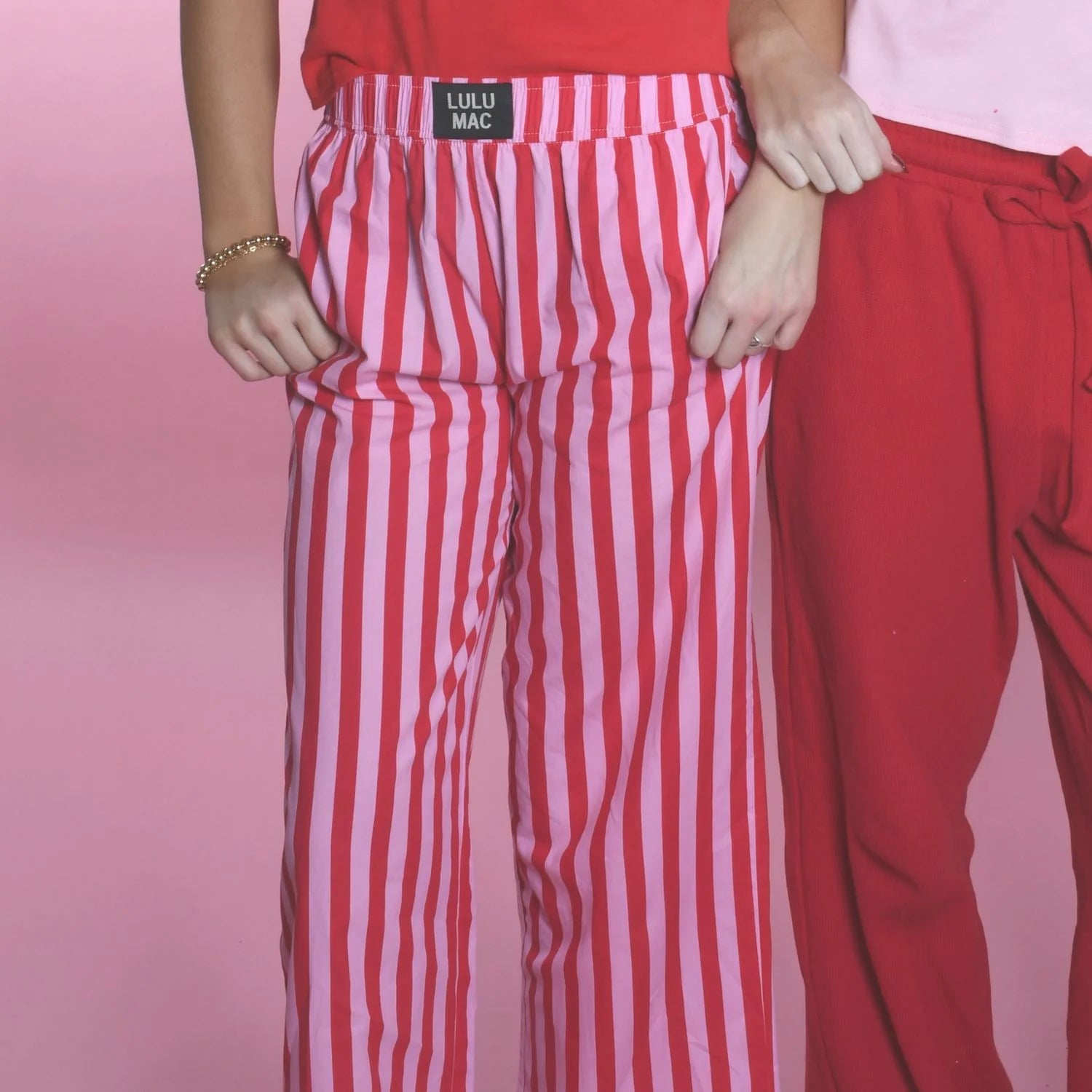 Lulu Mac Red and Pink Striped Pants-Lounge Wear-Podos Boutique, a Women's Fashion Boutique Located in Calera, AL